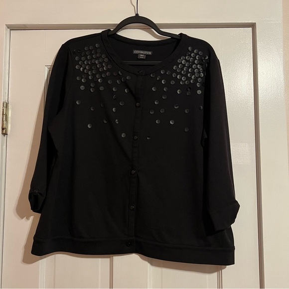 #107 COVINGTON FAUX LEATHER EMBELLISHED CARDIGAN XL - Picture 1 of 6